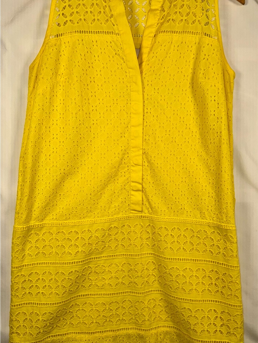 Loft Bright Yellow Eyelet Sleeveless Dress Detail Pattern SZ 2 EUC Summer Dress